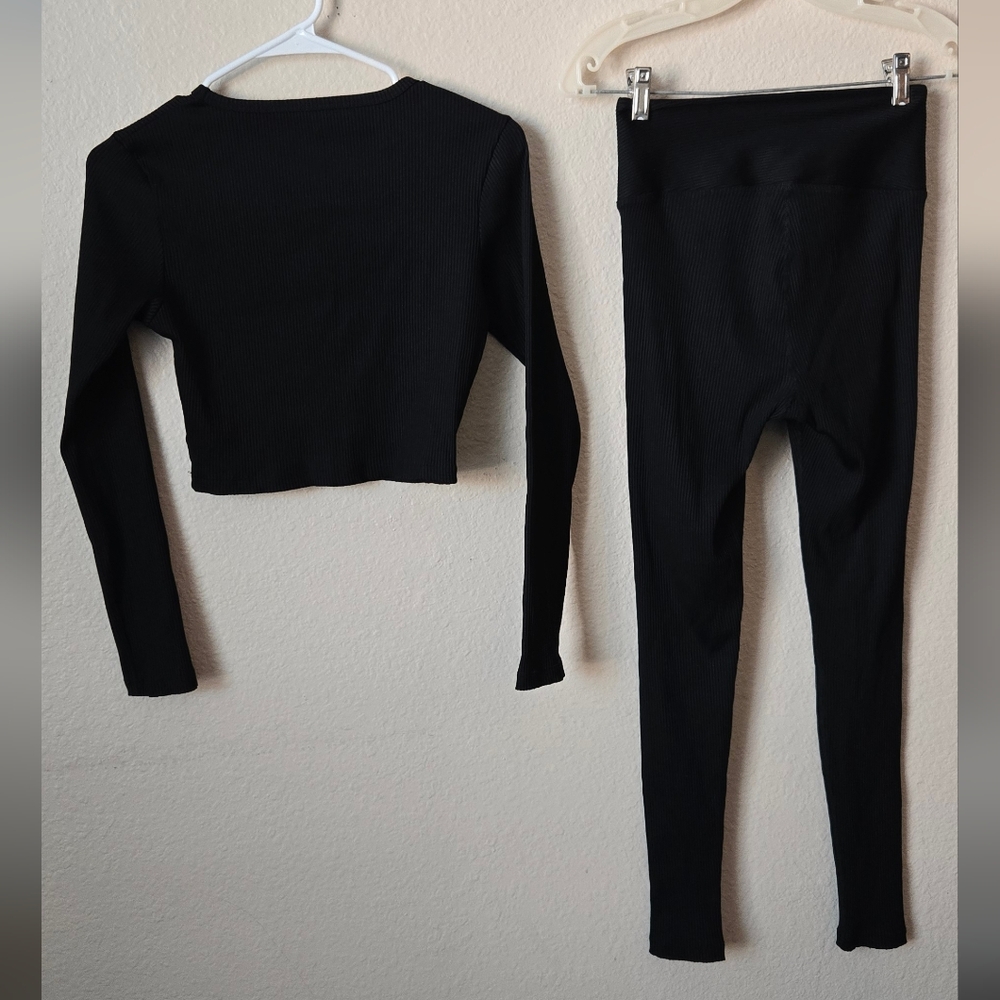 Year of Ours Black High-Waist Ribbed Lace-Up Leggings & Long Sleeve Top S M #87 - Picture 6 of 14